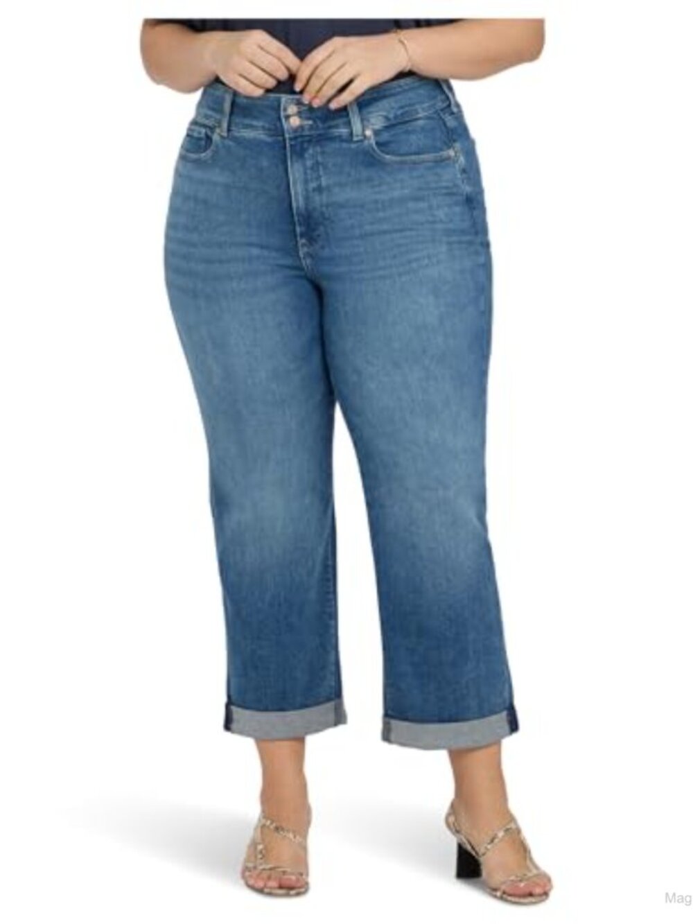 Plus Size Relaxed Straight Crop Cuff High Rise Jeans Recycled Denim